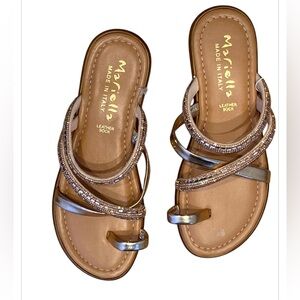 Mariella Metallic Taupe Leather Strap Sandals - Women's